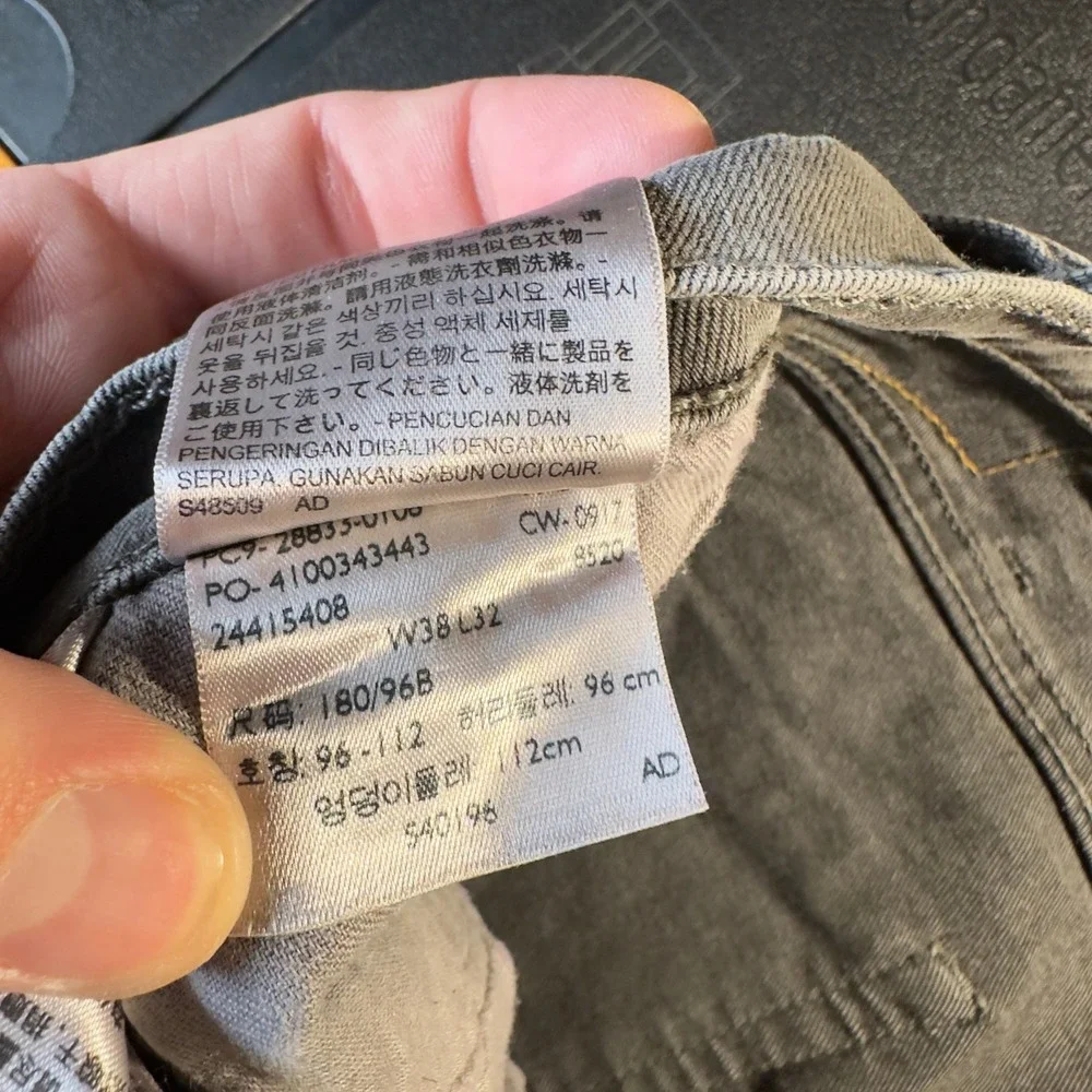 Levi's 512 Slim Taper Jeans Mens 38x32‎ Charcoal Grey Modern Streetwear Denim